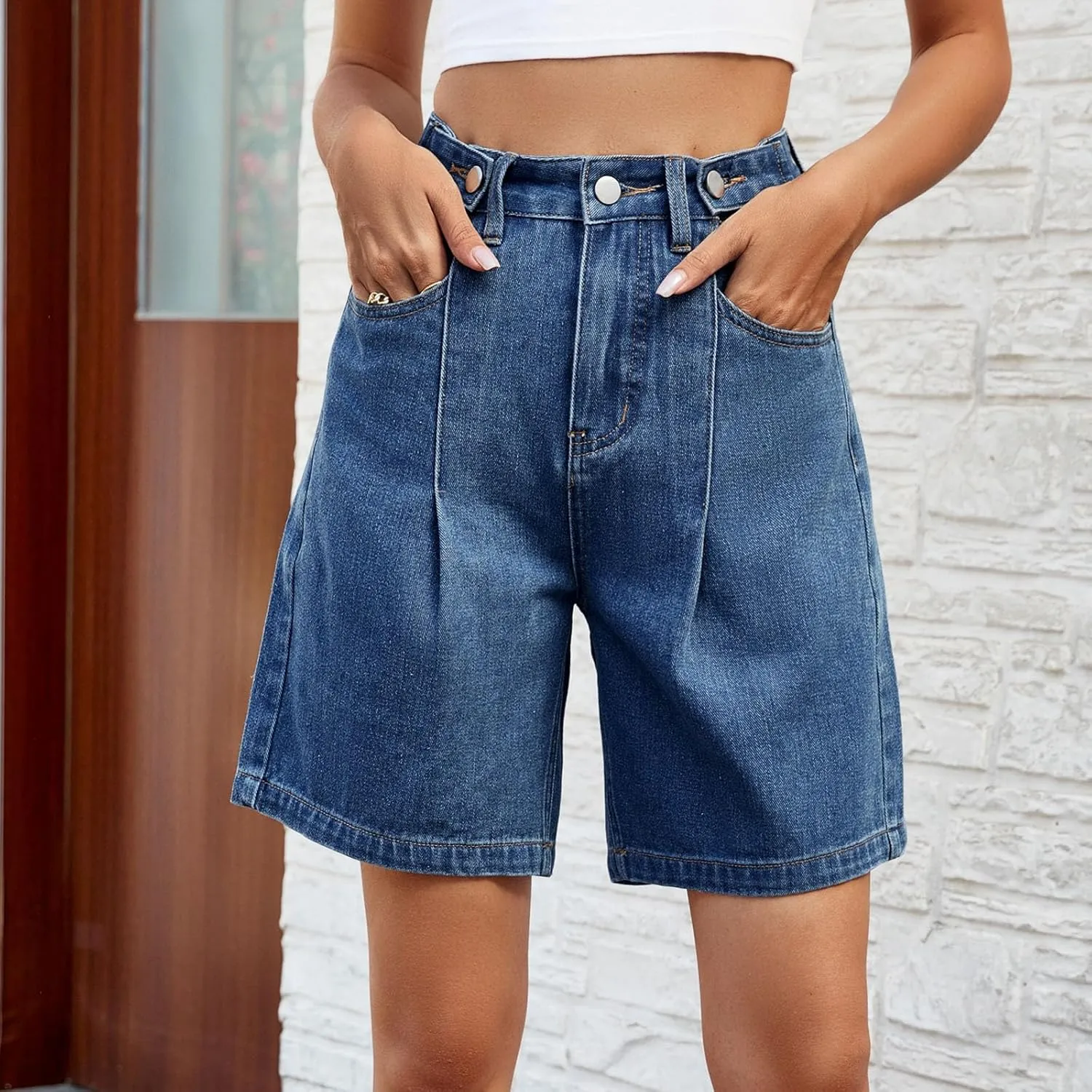 2024 Women's Bermuda Shorts with Deep Pockets Elastic Drawstring Waist 5" Long Shorts Women Lounge Walking Athletic Shorts