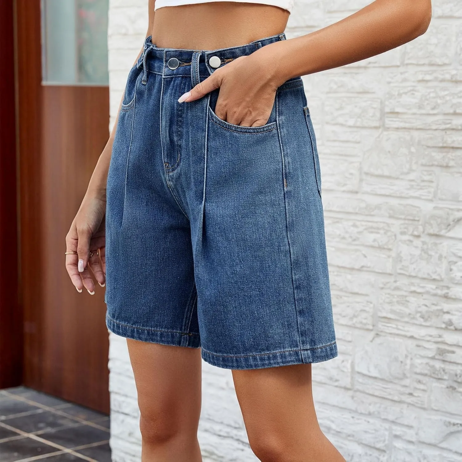 2024 Women's Bermuda Shorts with Deep Pockets Elastic Drawstring Waist 5" Long Shorts Women Lounge Walking Athletic Shorts