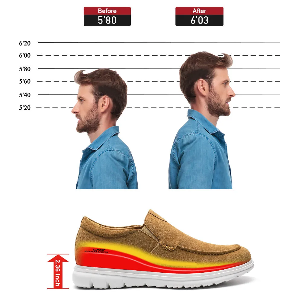 6 CM / 2.36 Inches CMR CHAMARIPA Men’s Invisible Elevator Casual Shoes Camel Suede Slip-On