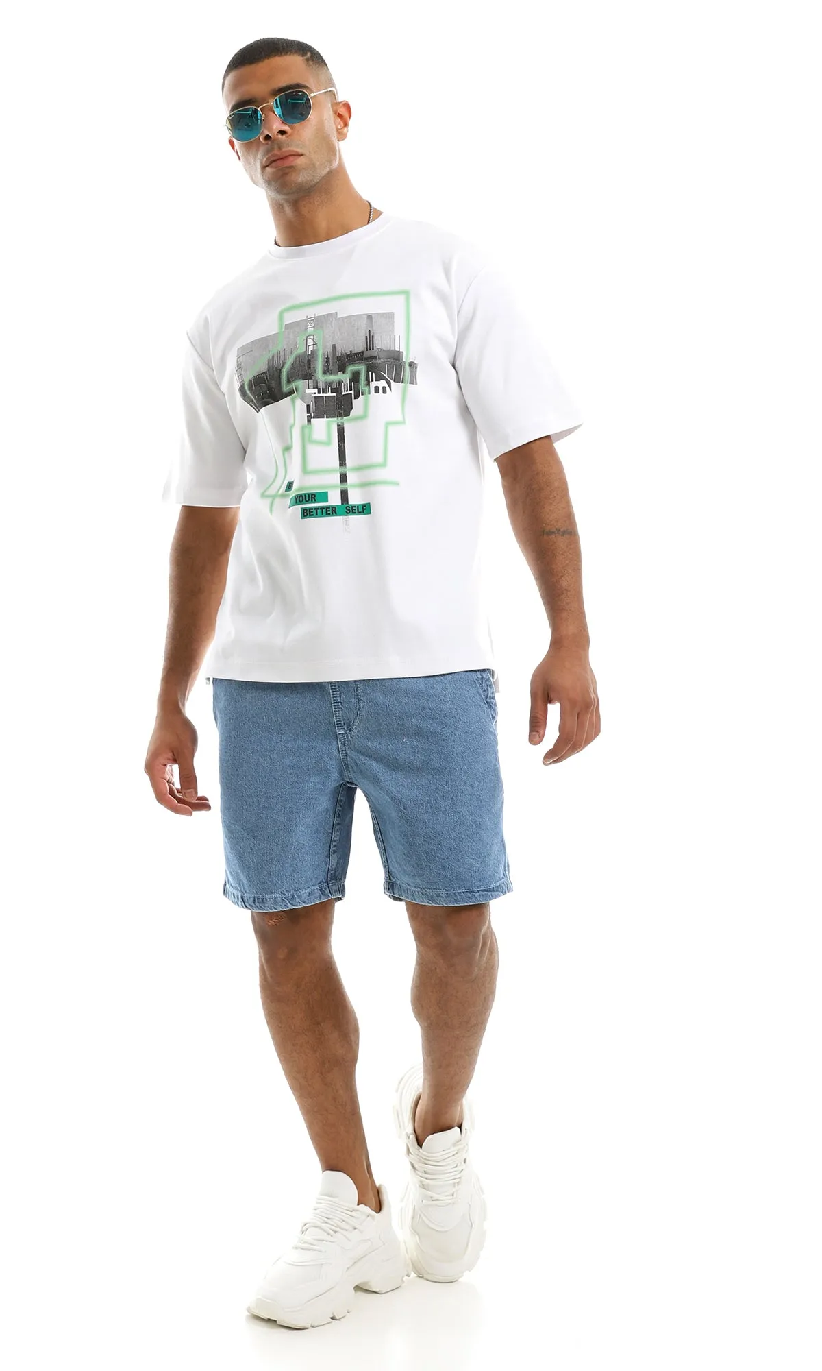97512 "Be Your Better Self" Printed Oversized White Tee