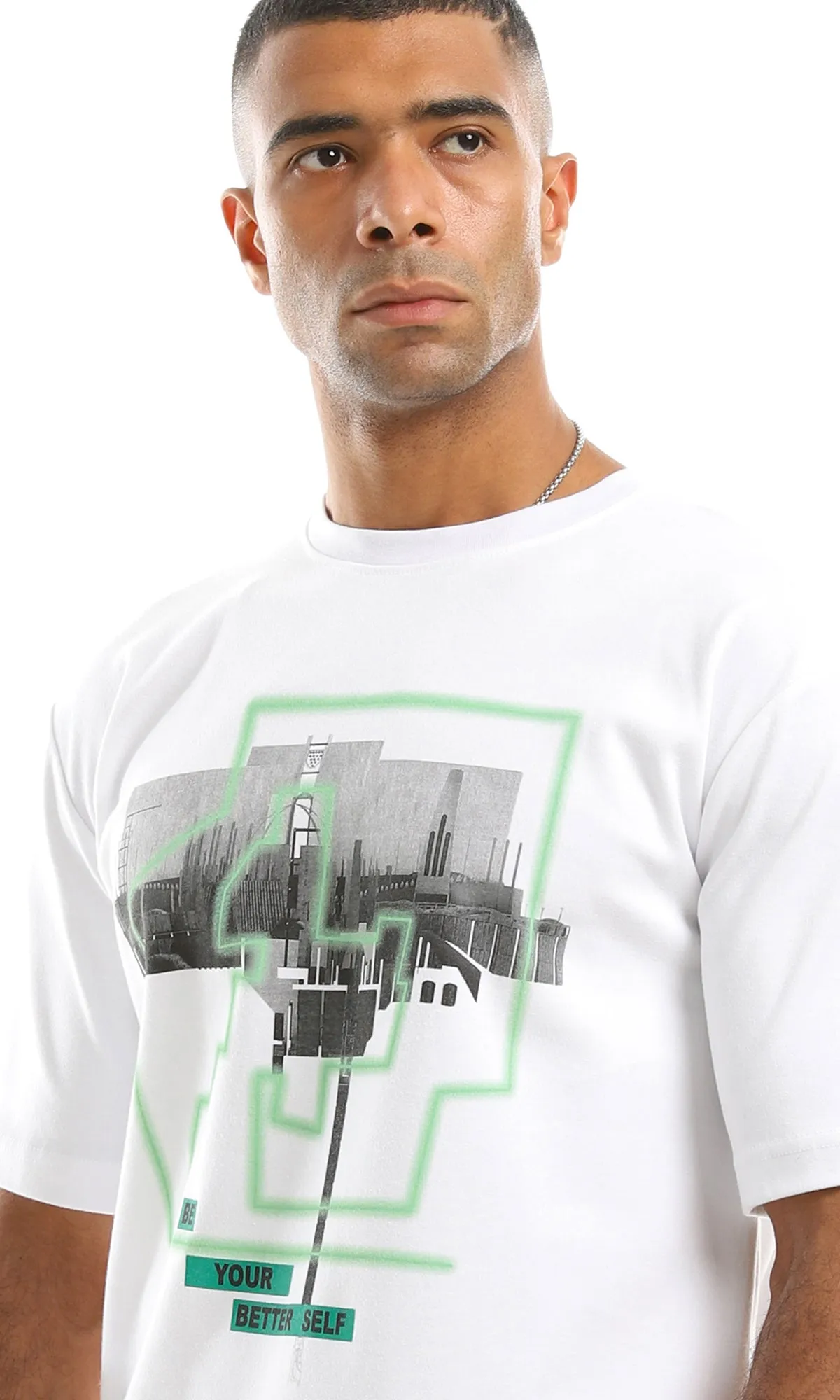 97512 "Be Your Better Self" Printed Oversized White Tee
