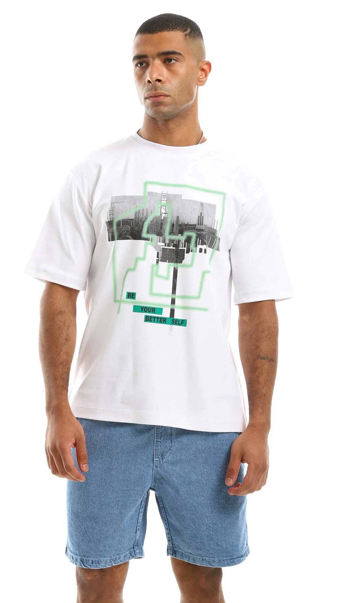 97512 "Be Your Better Self" Printed Oversized White Tee