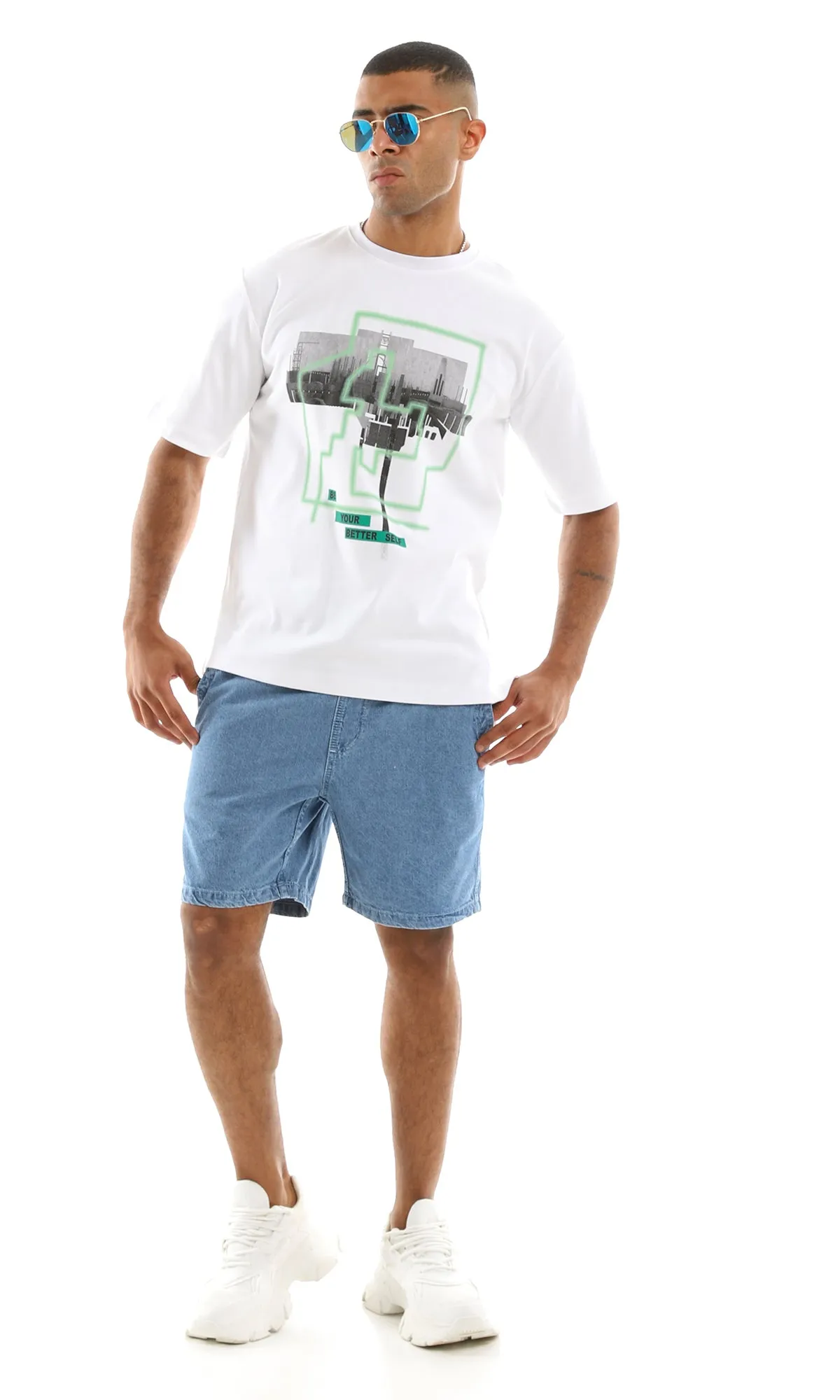 97512 "Be Your Better Self" Printed Oversized White Tee