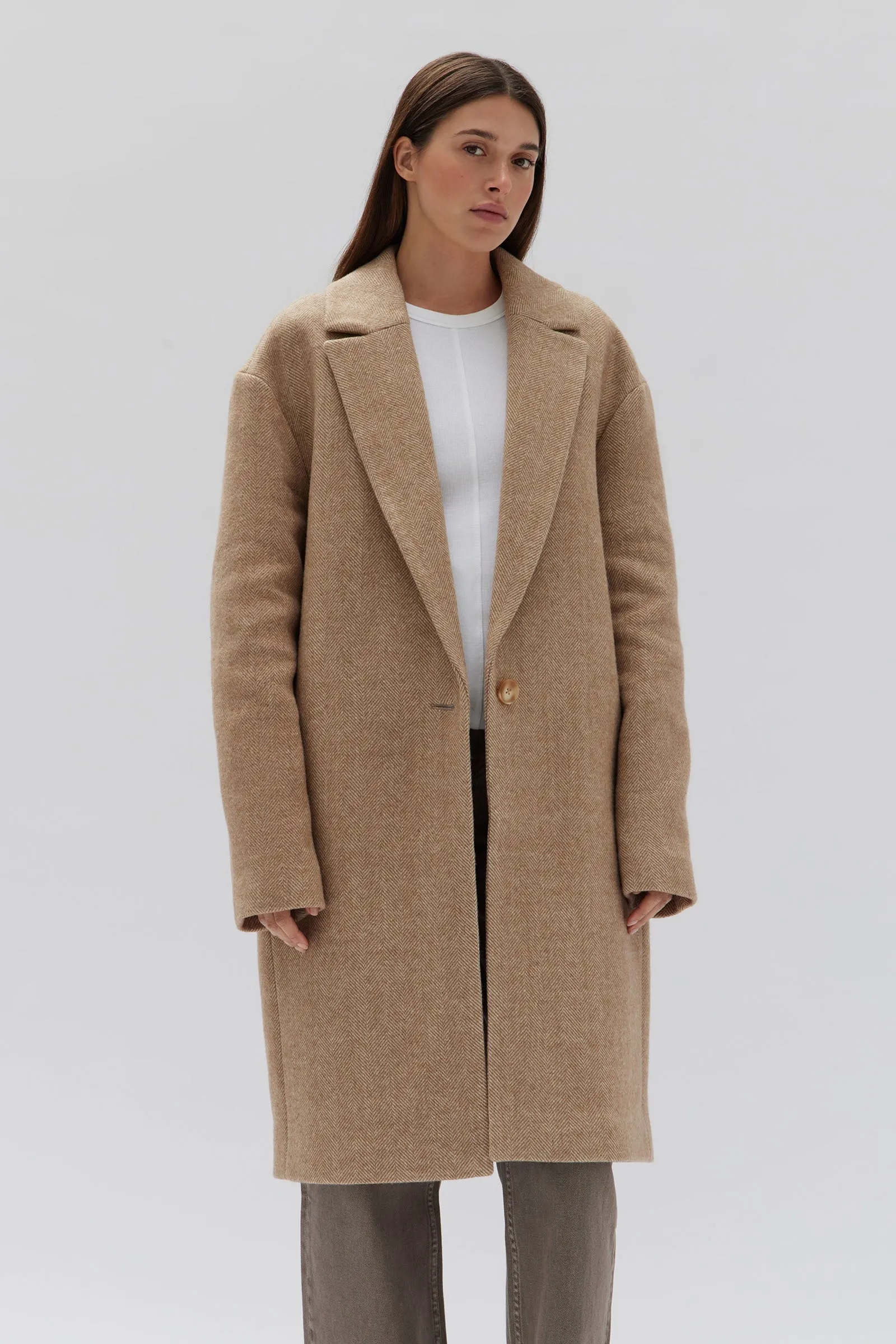 Assembly Label Thea Wool Herringbone Coat (Tan)
