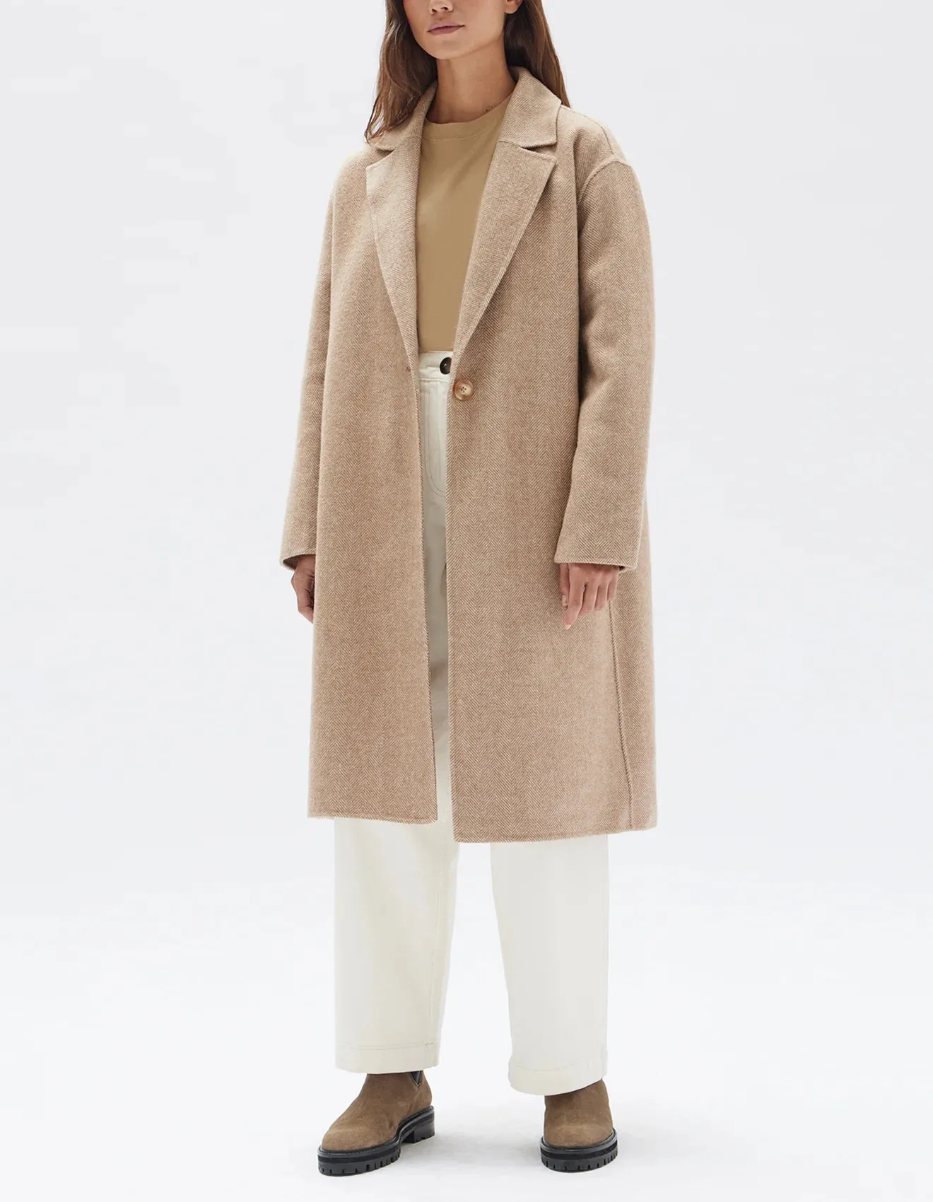 Assembly Label Thea Wool Herringbone Coat (Tan)