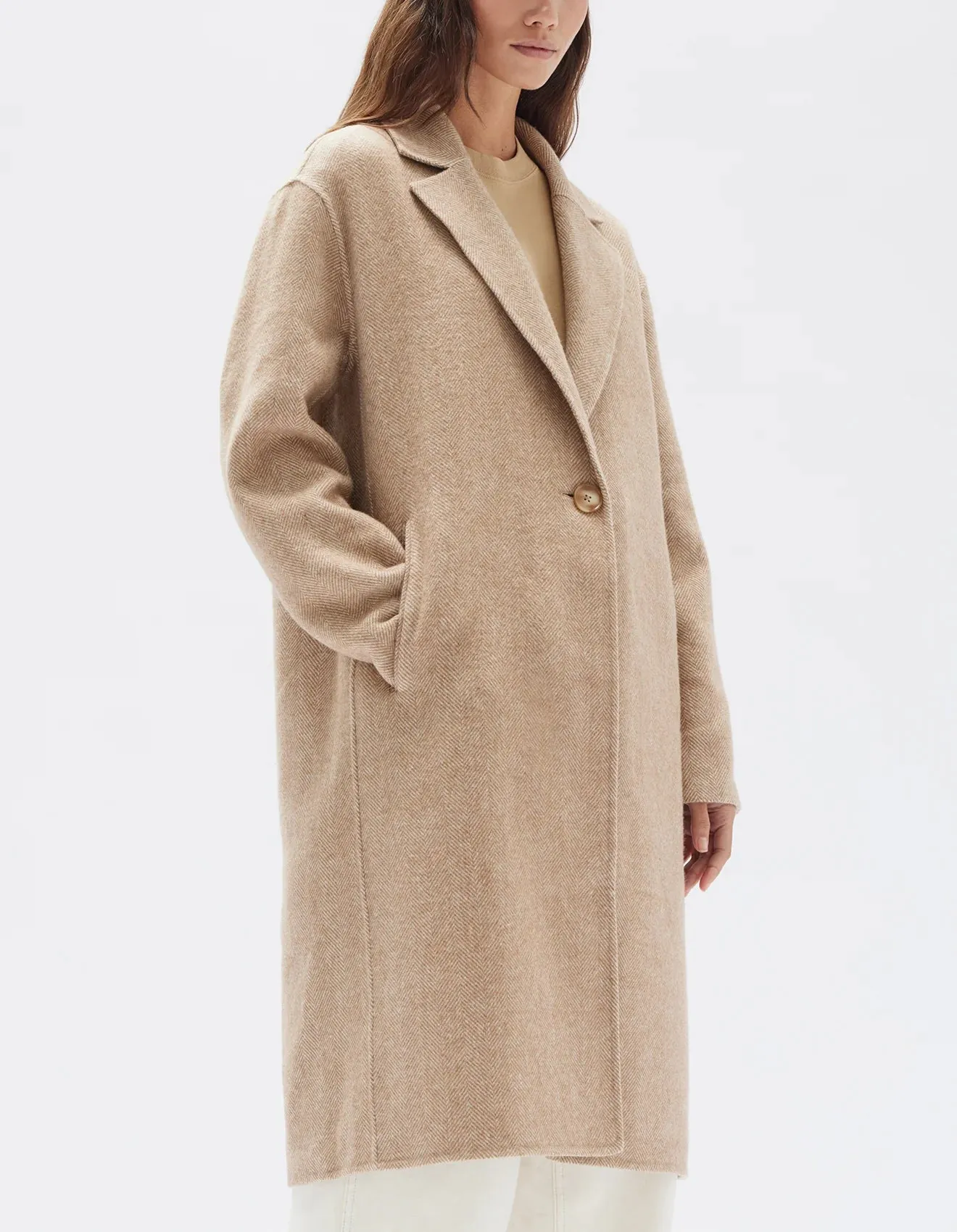 Assembly Label Thea Wool Herringbone Coat (Tan)