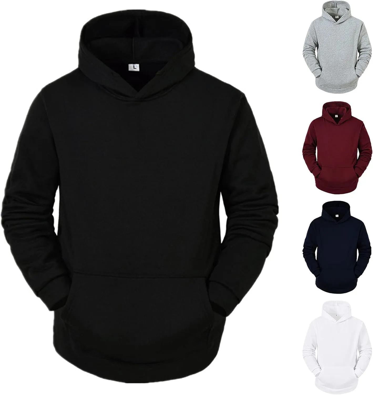 BIFUTON Hooded Sweatshirt Men Pullover with Pocket Long Sleeve Solid Color Lightweight Gym Hoodies Casual Streetwear Tops