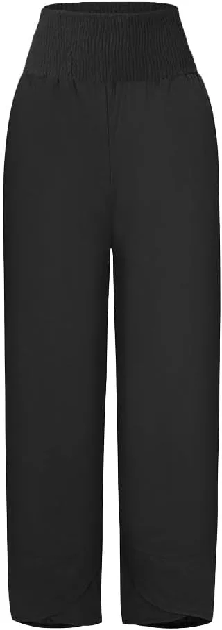 Binmer Women Capri Pants 2024 Summer Trendy Linen Cropped Trouser with Pockets Fashion Casual High Waist Beach Capris Clothes