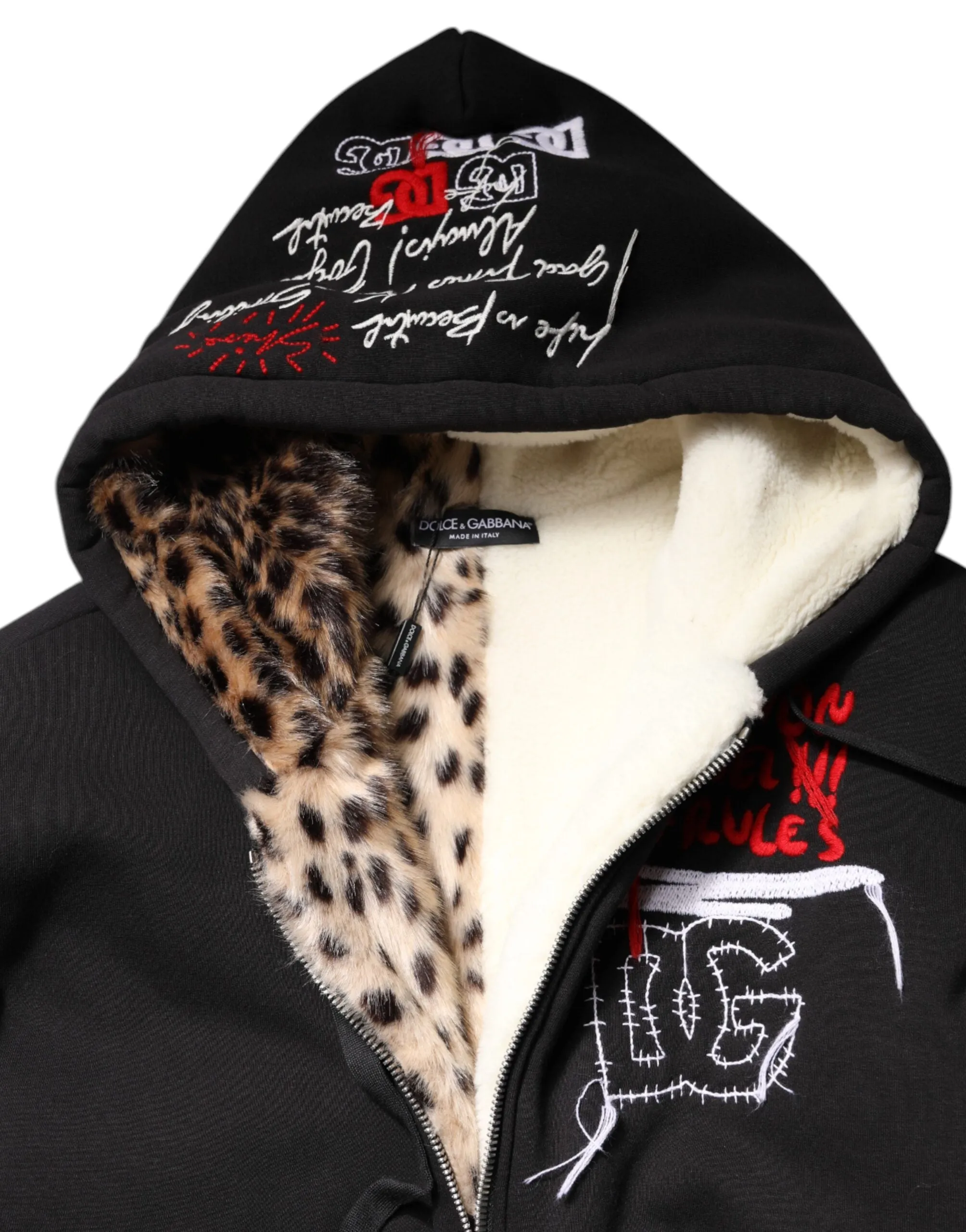 Black Embroidered Full Zip Hooded Jacket