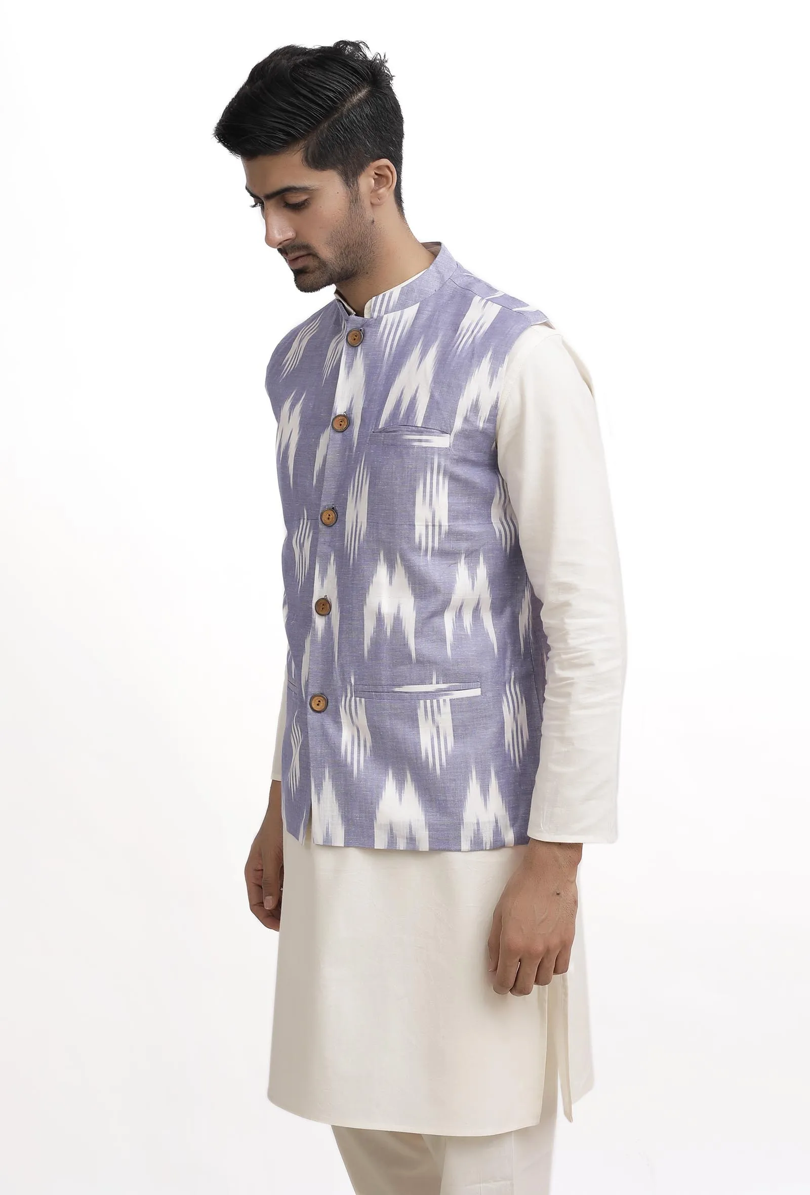Blue Ikat Nehru Jacket