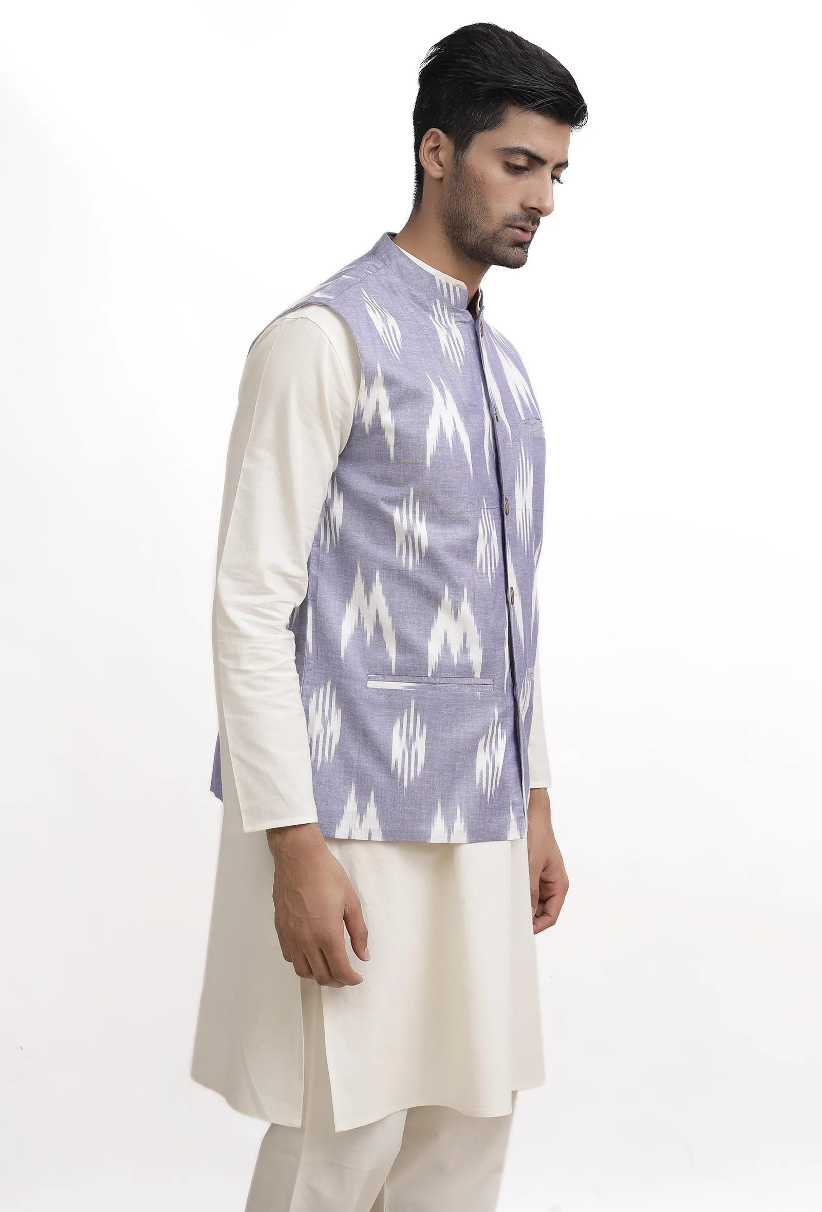 Blue Ikat Nehru Jacket