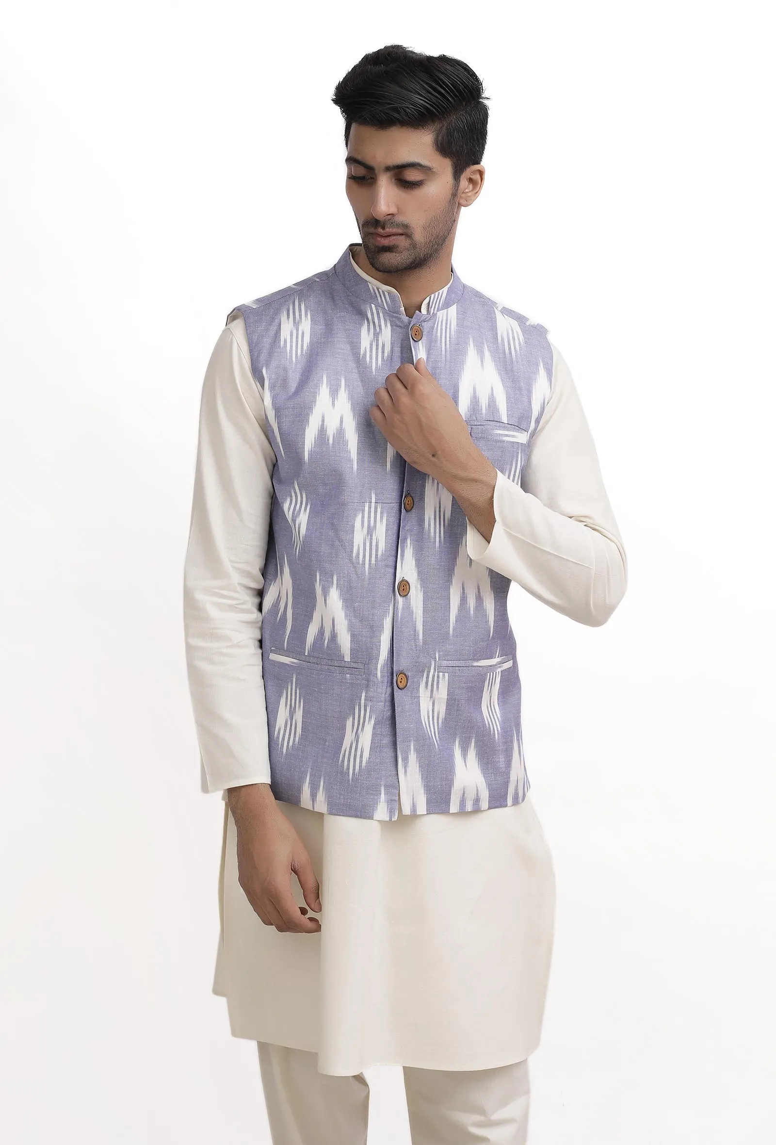 Blue Ikat Nehru Jacket