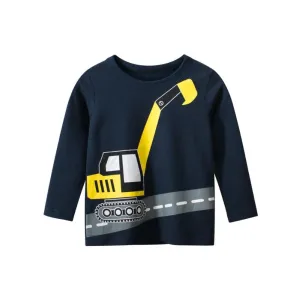 Boys Excavator Pattern Long Sleeves Shirt Little Boy T Shirts