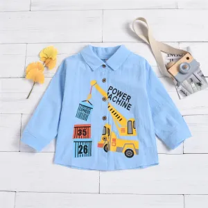 Boys Long Sleeve Cartoon Engineering Vehicle Shirts Baby Boy Boutique Wholesale