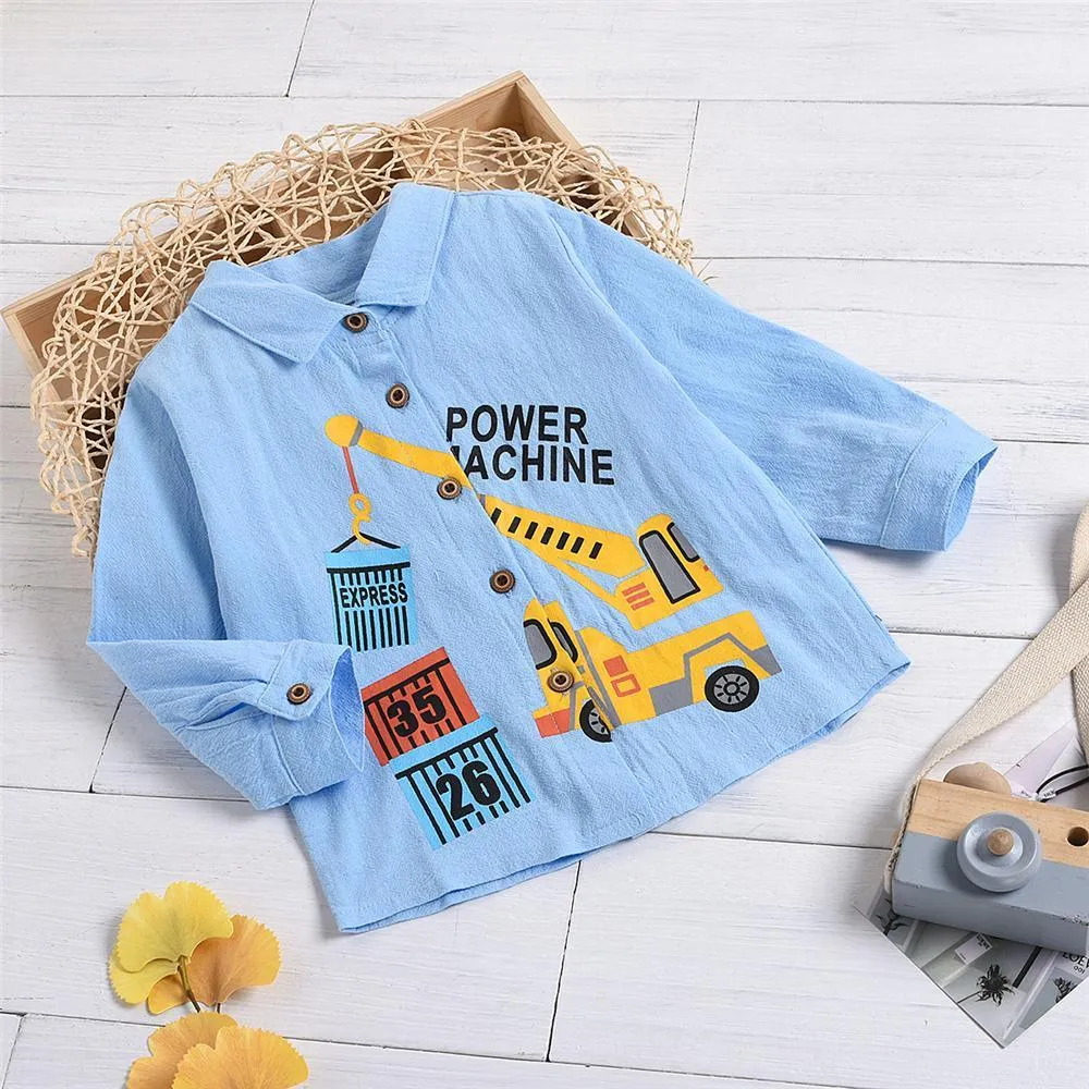 Boys Long Sleeve Cartoon Engineering Vehicle Shirts Baby Boy Boutique Wholesale