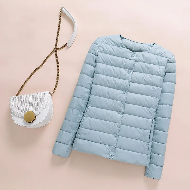 Collarless Lightweight Ladies Down Jacket