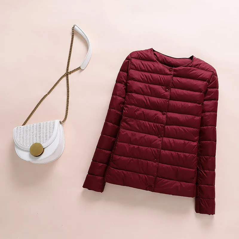 Collarless Lightweight Ladies Down Jacket