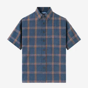 College Days II Short Sleeve Flannel - Navy Orange