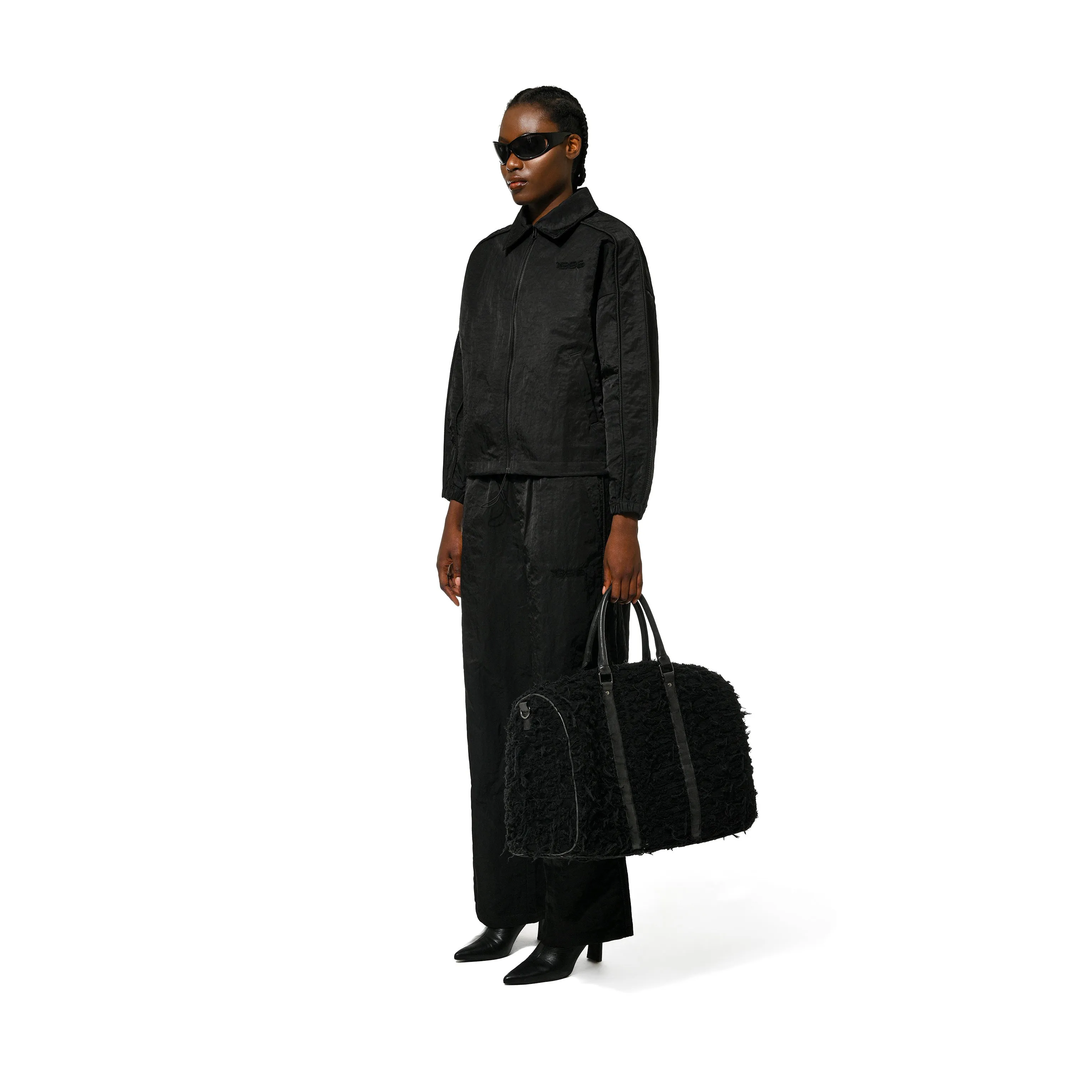 CRUSHED SATIN BLOUSON - BLACK