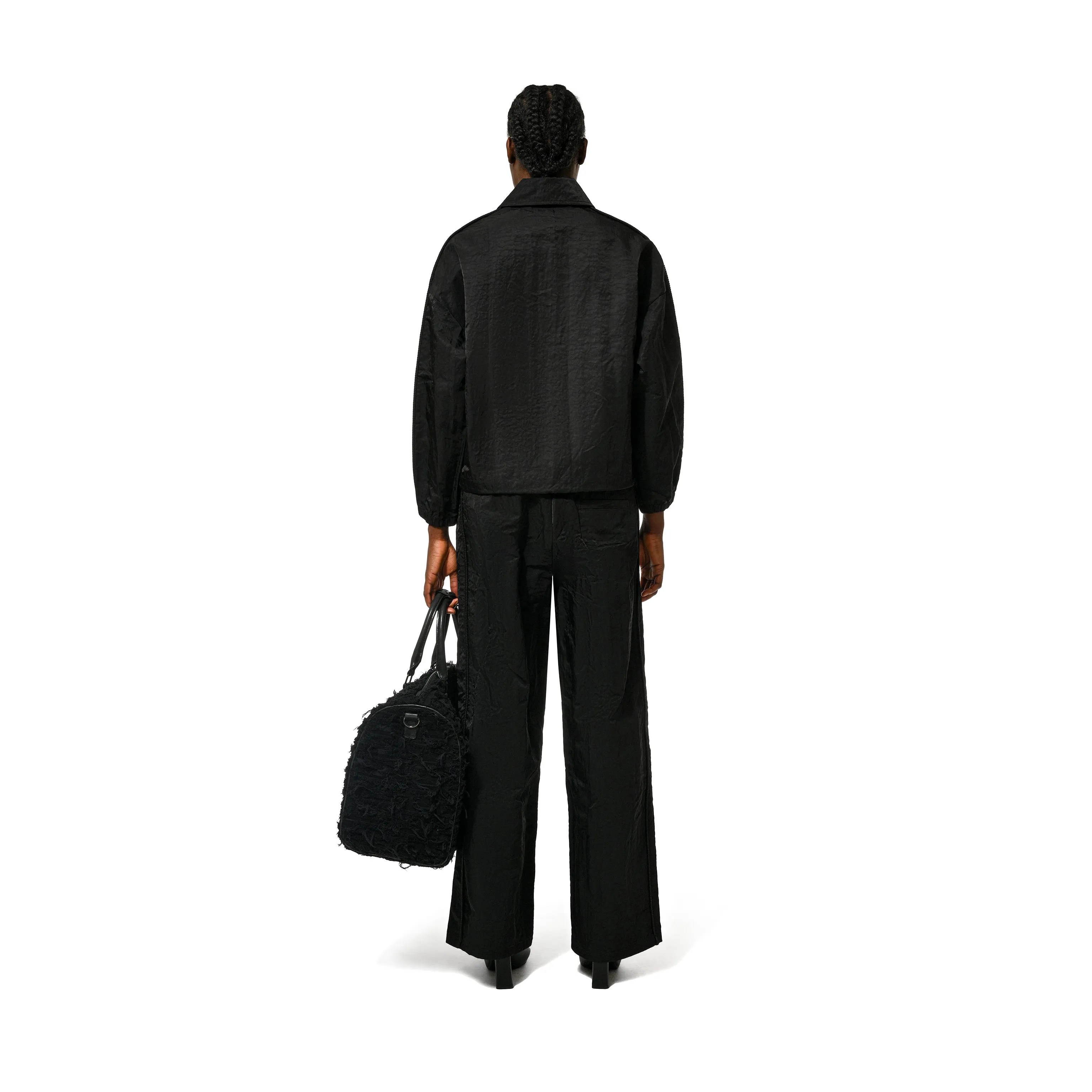 CRUSHED SATIN BLOUSON - BLACK
