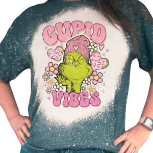 Cupid Vibes Grinch Valentines Custom Bleached T-Shirt