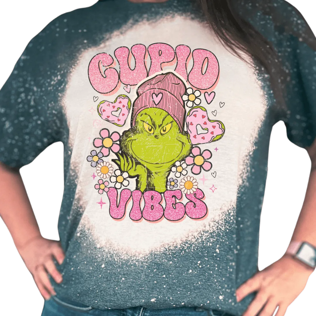 Cupid Vibes Grinch Valentines Custom Bleached T-Shirt