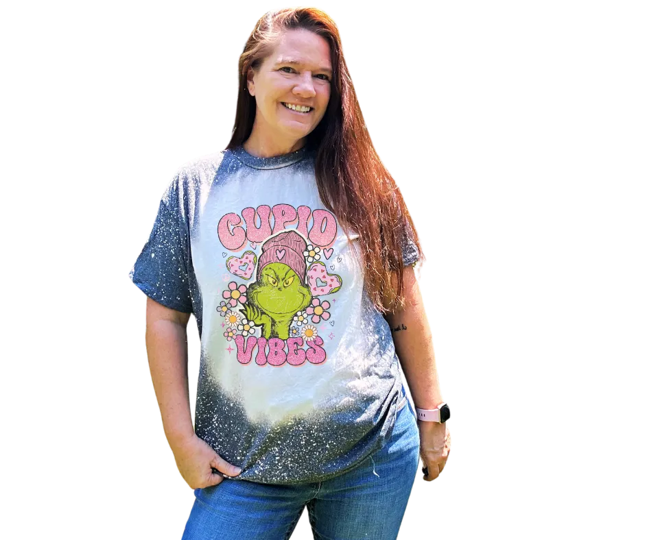 Cupid Vibes Grinch Valentines Custom Bleached T-Shirt