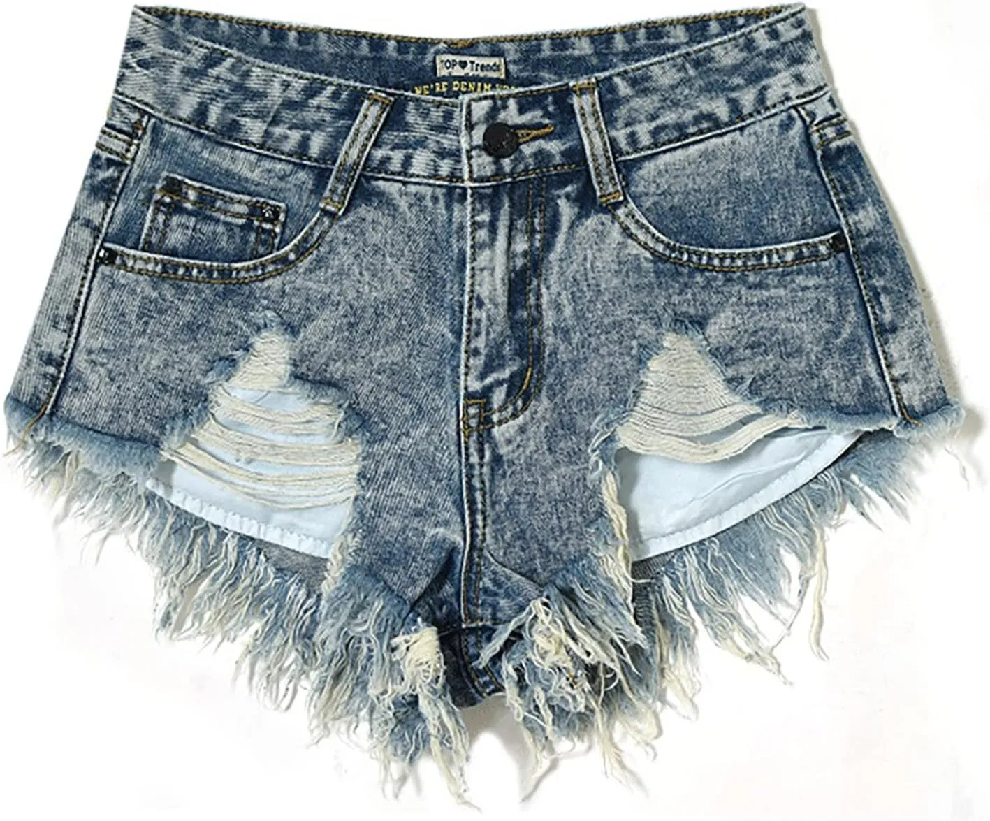 Denim Shorts for Women Trendy Ripped Hole Low Waist Slim Summer Hot Casual Tassel Jean Shorts with Pockets