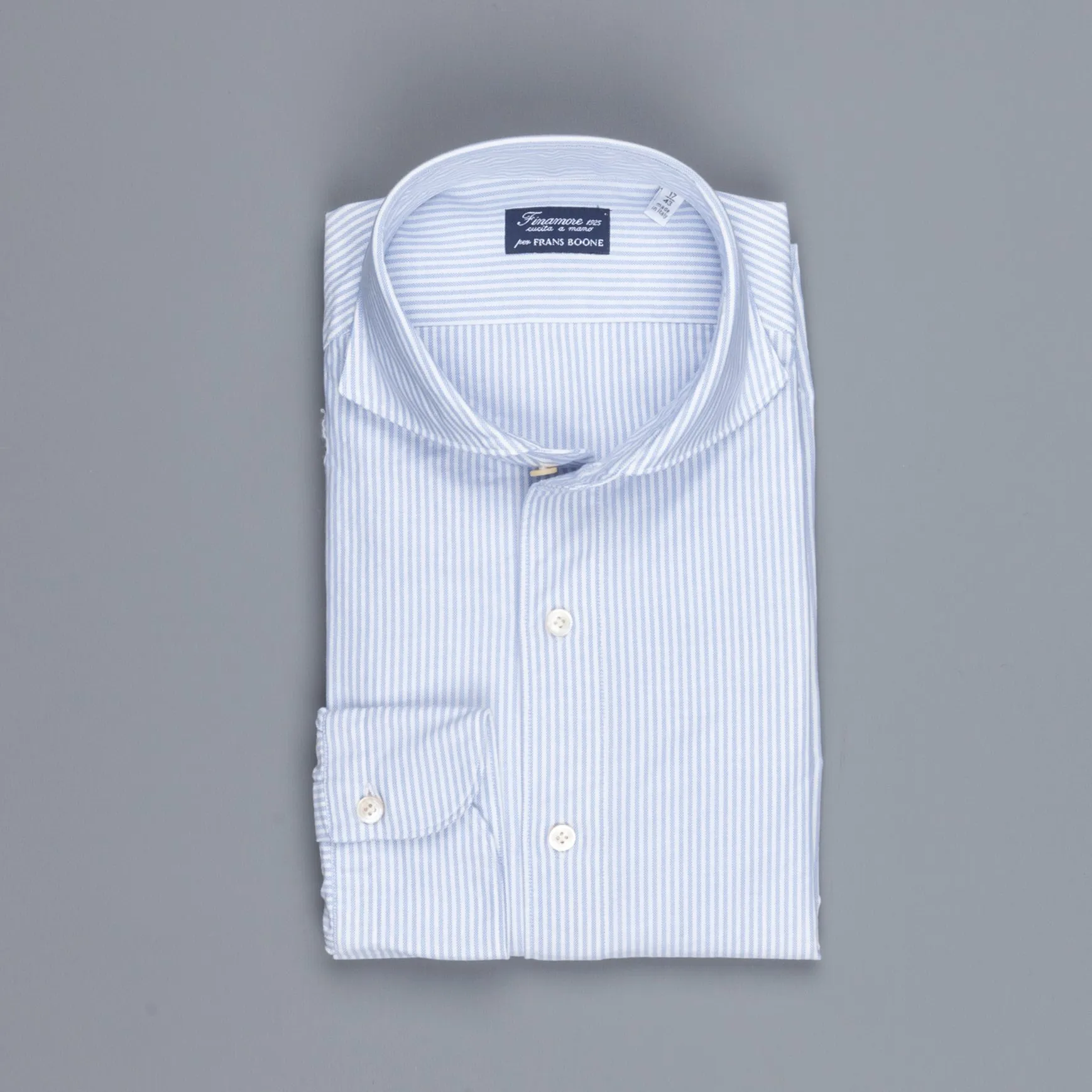 Finamore Gaeta shirt Sergio collar brushed oxford light blue stripe