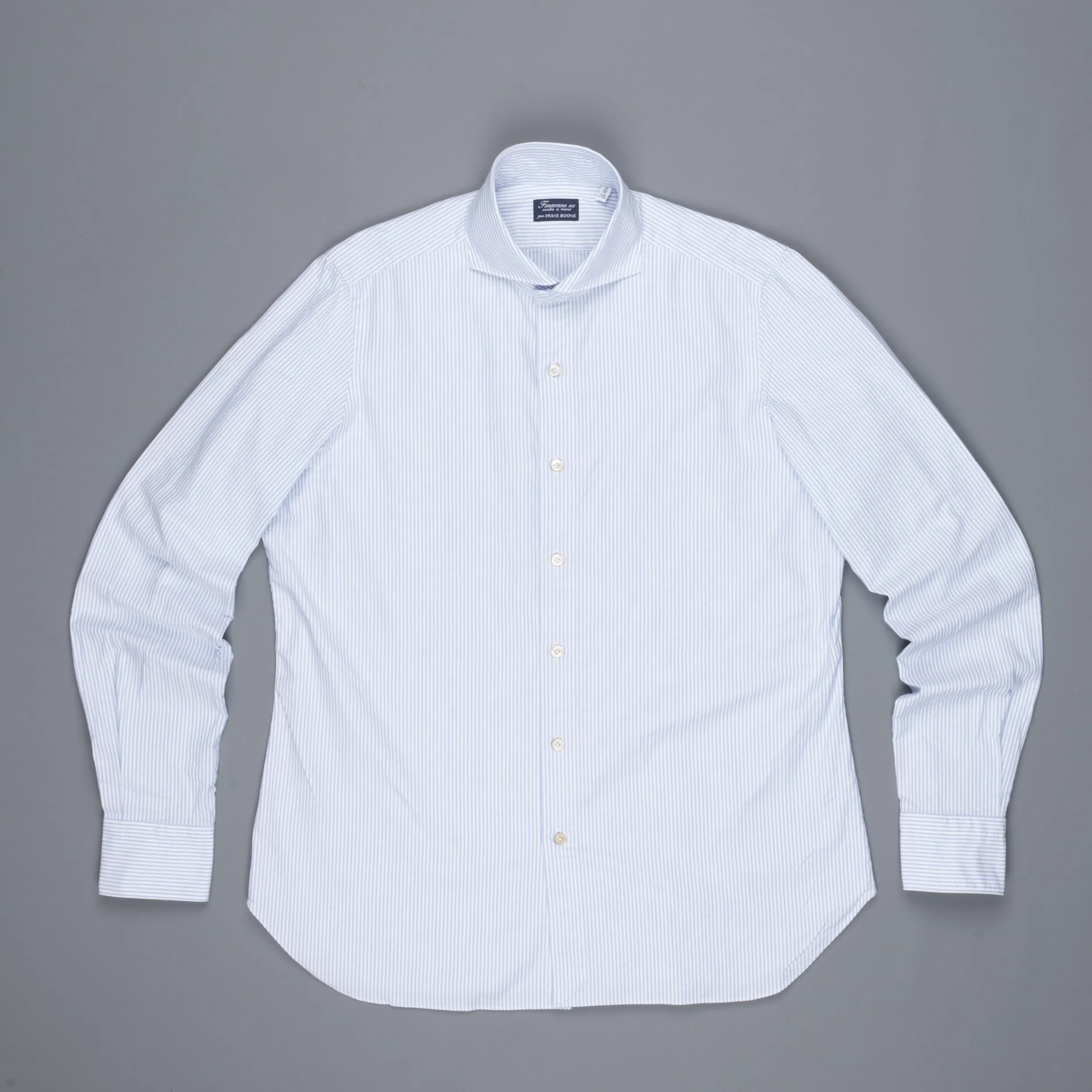Finamore Gaeta shirt Sergio collar brushed oxford light blue stripe