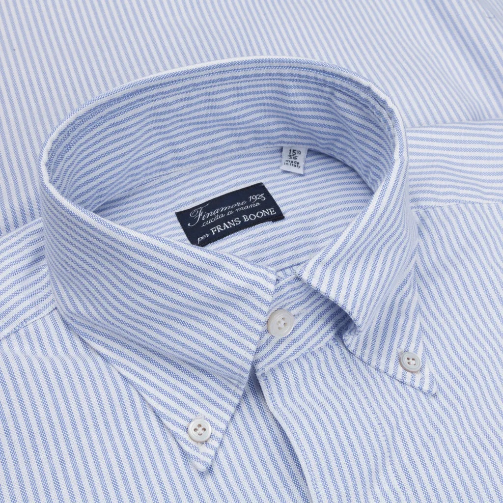 Finamore Tokyo Shirt Lucio Collar oxford Light Blue Stripe