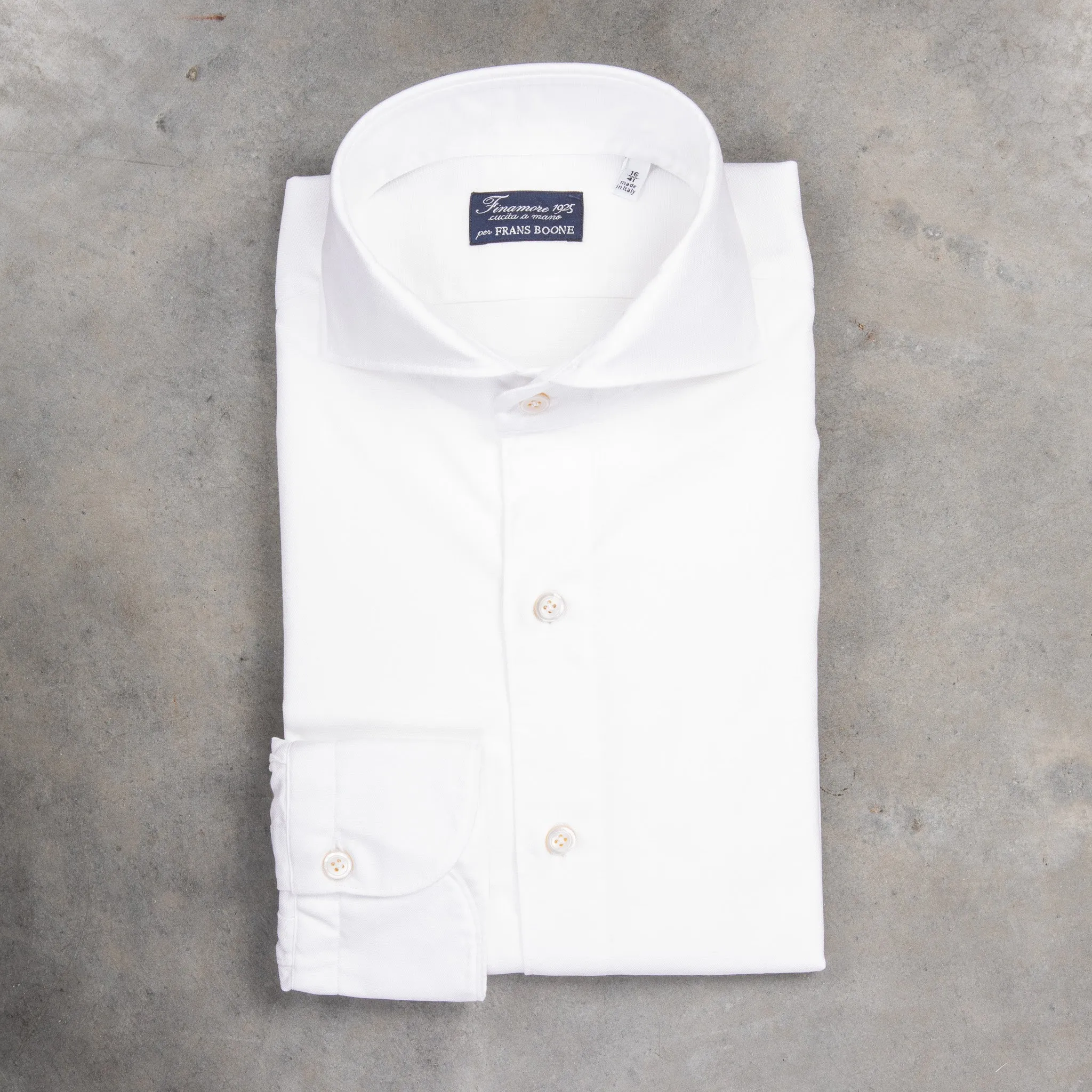 Finamore washed Gaeta Shirt Sergio Collar Oxford White