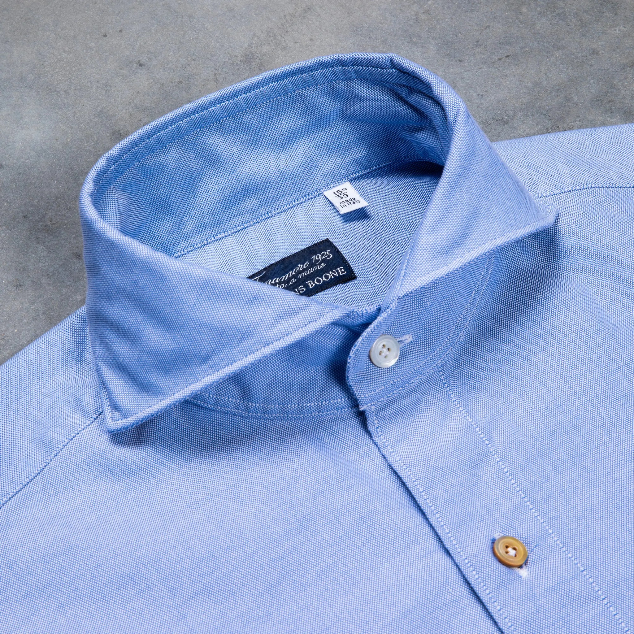 Finamore washed Tokyo Sergio collar shirt oxford blue