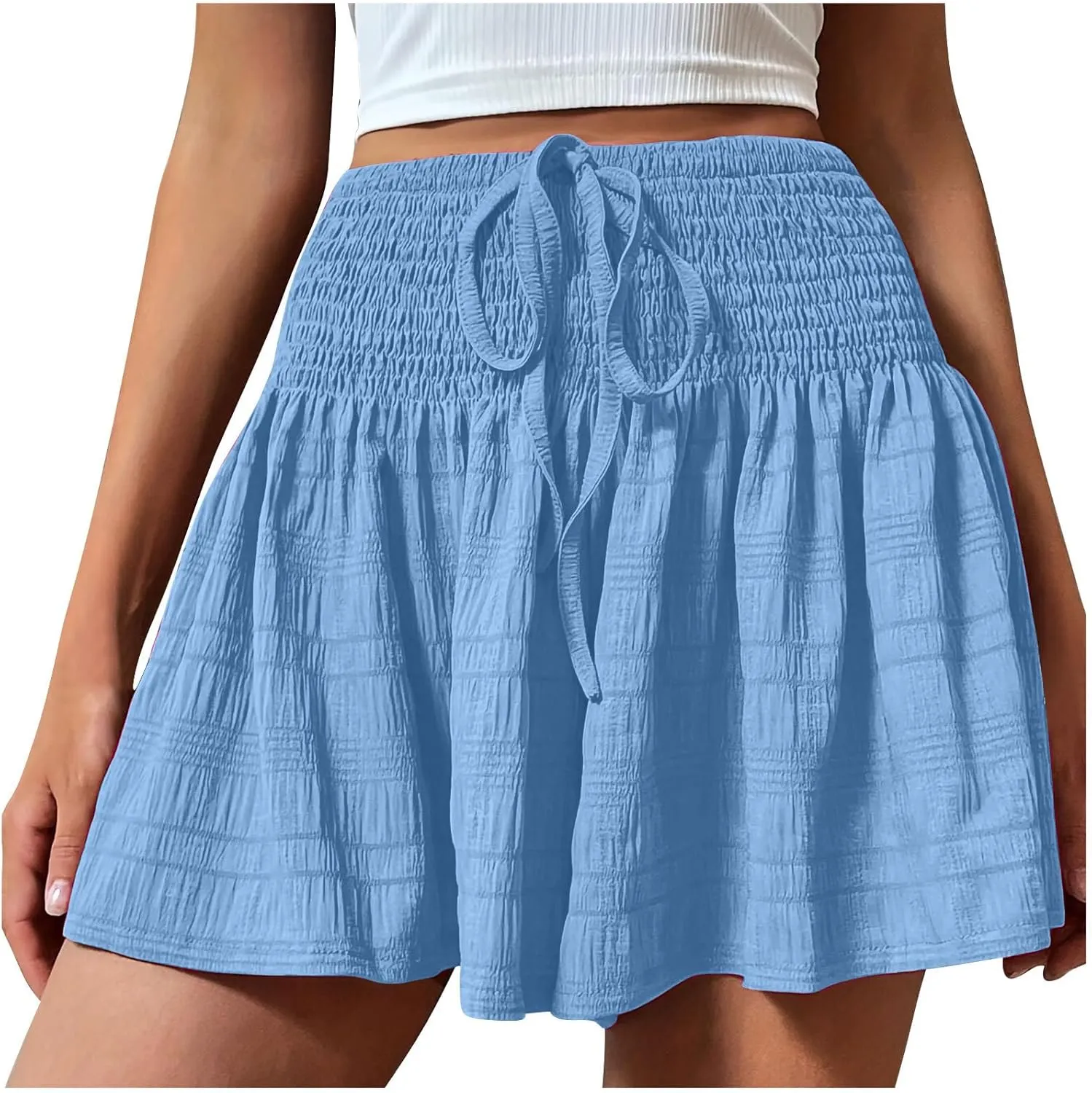Flowy Shorts for Women 2025 Dressy Ruffle Hem High Waisted Wide Leg Shorts Casual Summer Beach Vacation Skorts