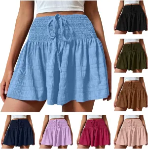 Flowy Shorts for Women 2025 Dressy Ruffle Hem High Waisted Wide Leg Shorts Casual Summer Beach Vacation Skorts