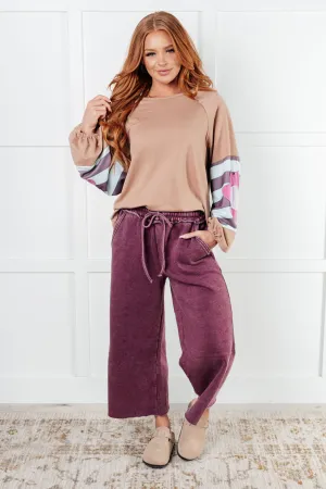 Free Time Soft Fleece Wide Leg Cropped Pants in Eggplant (Small to 3XL)