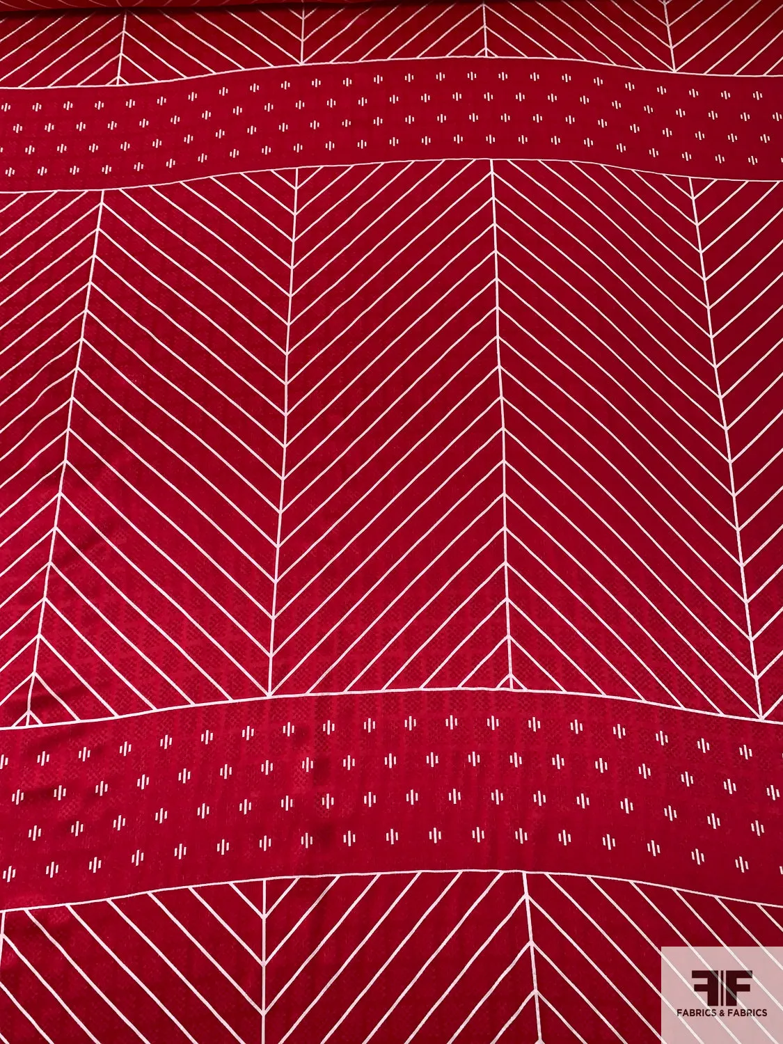 Geometric Silk Jacquard Panel - Red / White