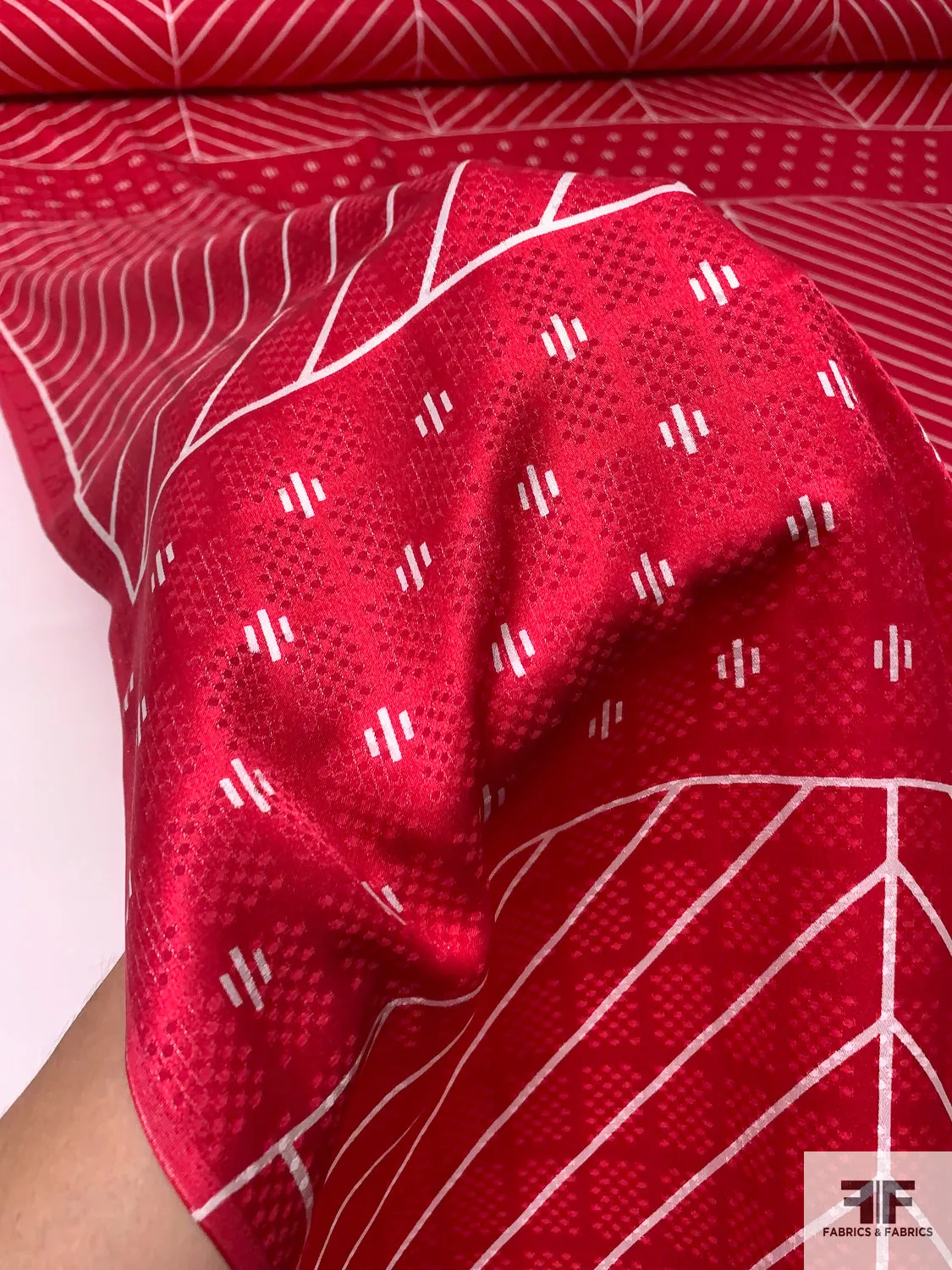 Geometric Silk Jacquard Panel - Red / White