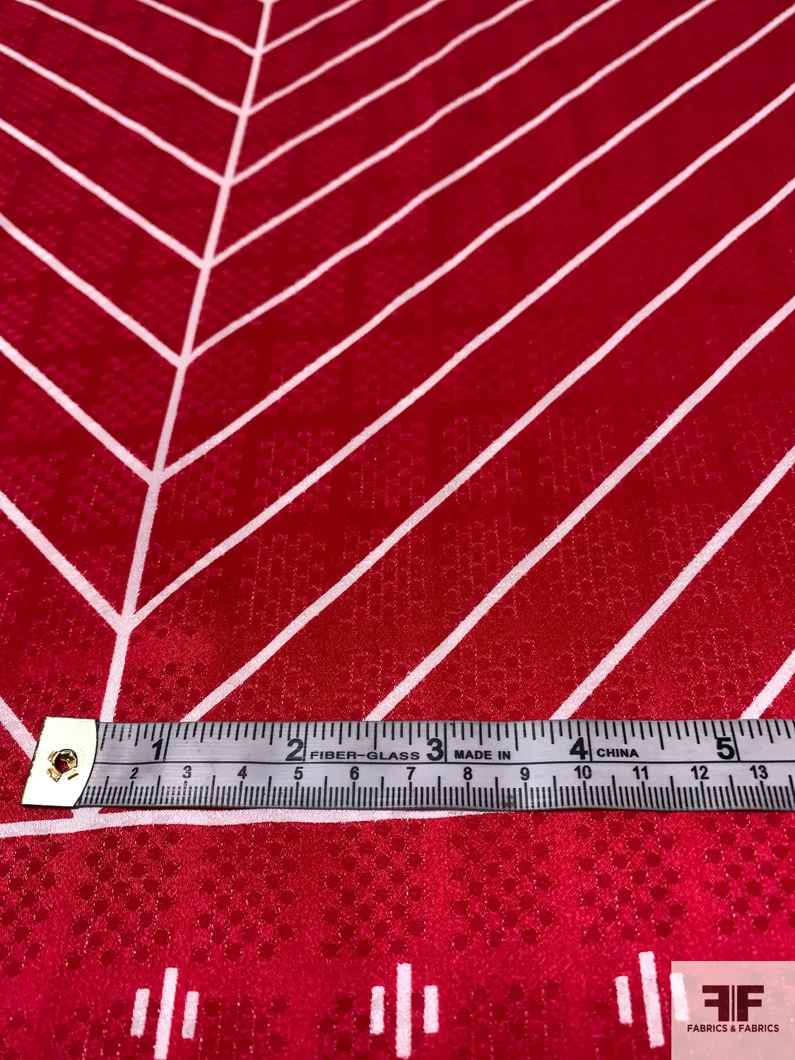 Geometric Silk Jacquard Panel - Red / White