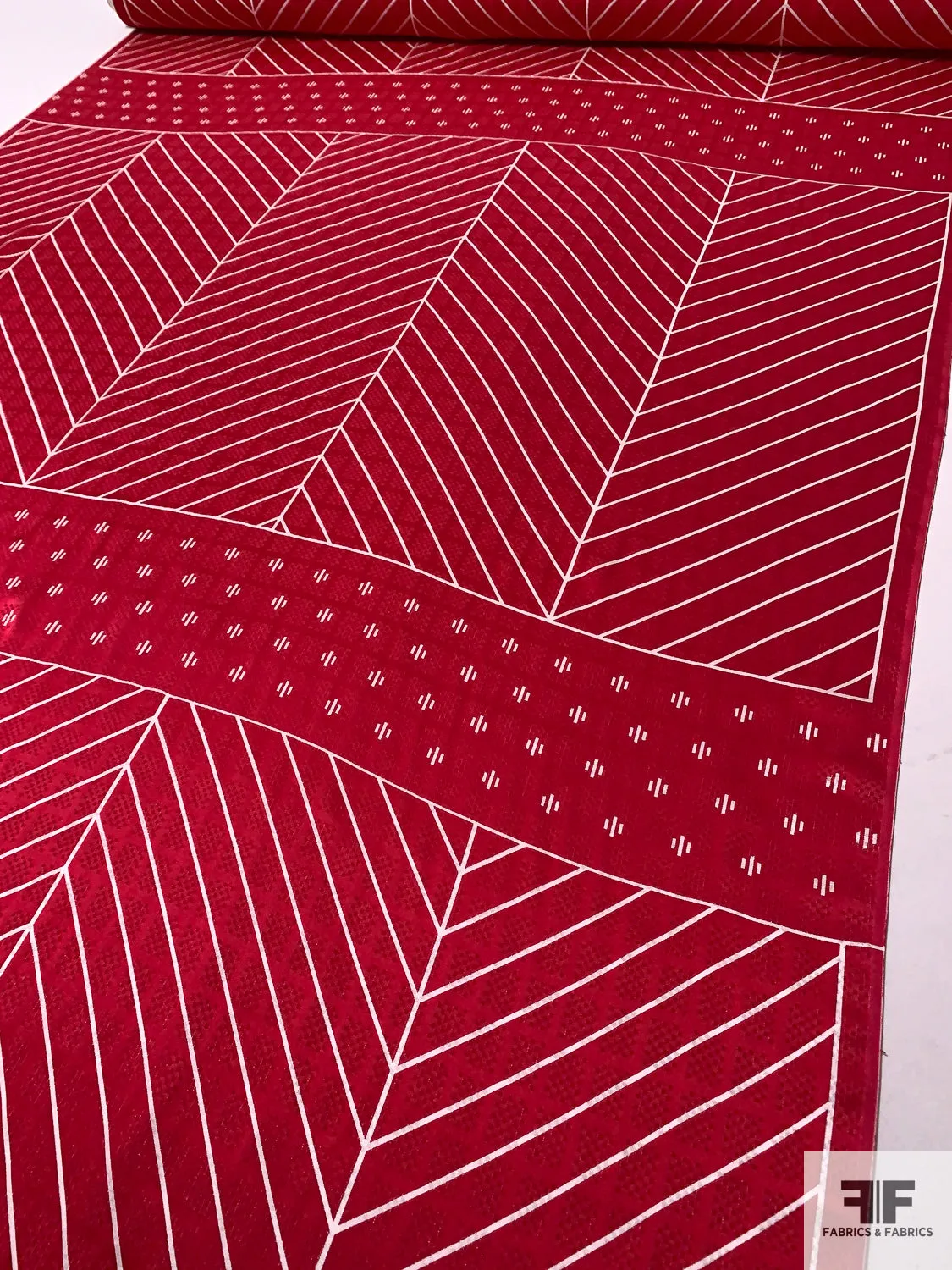 Geometric Silk Jacquard Panel - Red / White