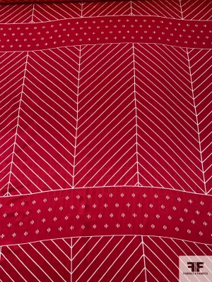 Geometric Silk Jacquard Panel - Red / White