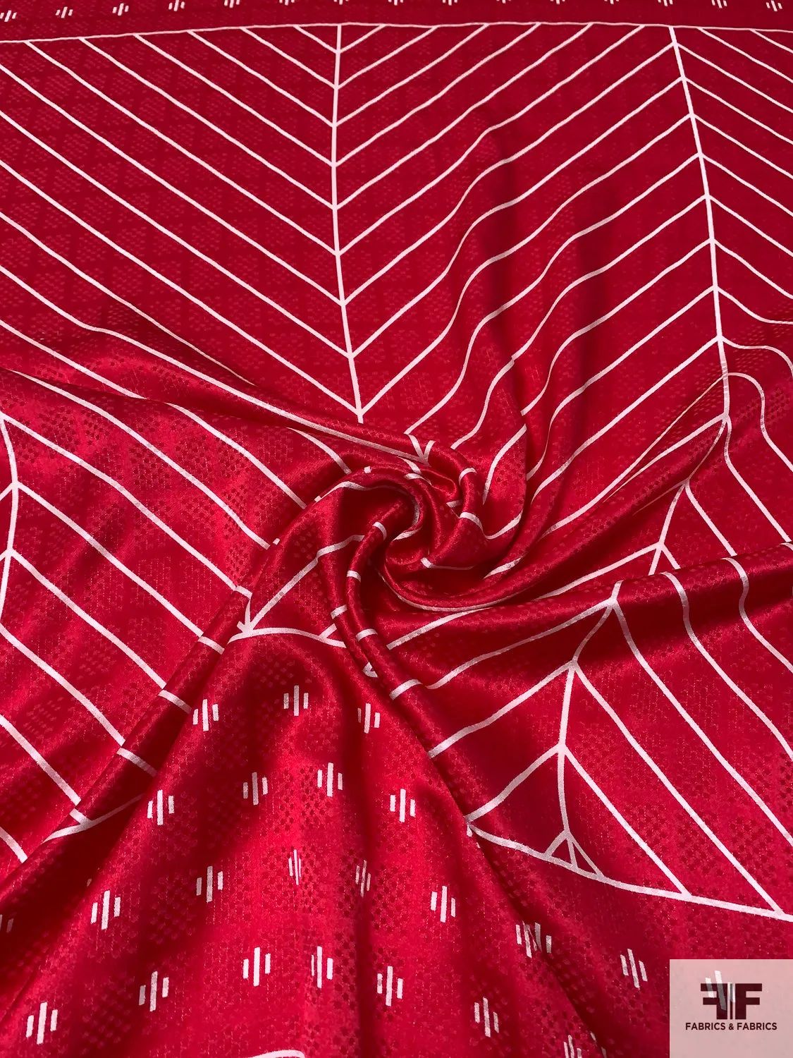 Geometric Silk Jacquard Panel - Red / White