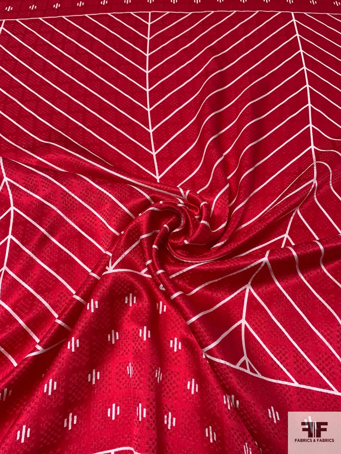 Geometric Silk Jacquard Panel - Red / White