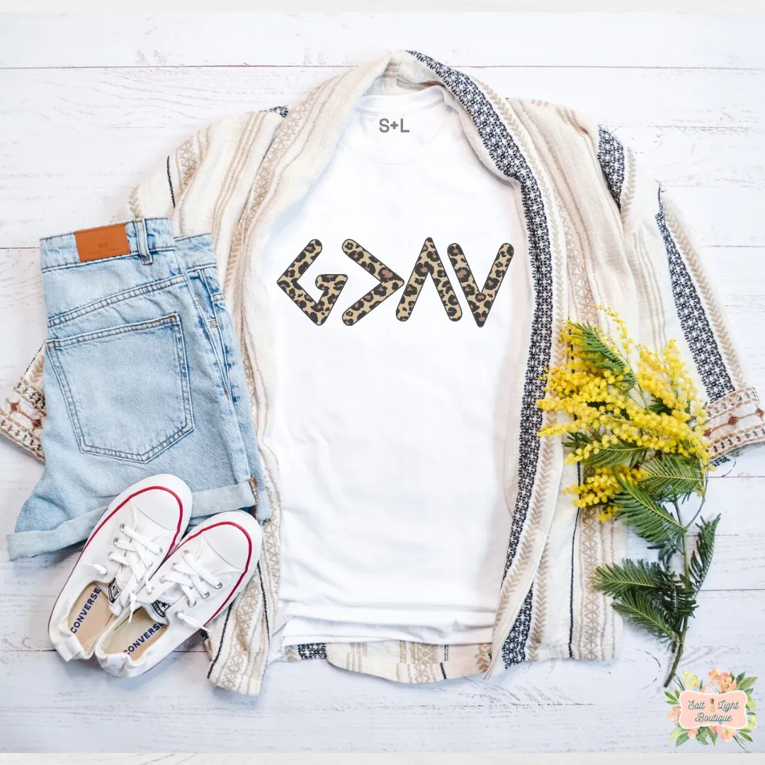 GOD IS GREATER THAN THE HIGHS AND LOWS - LEOPARD PRINT - SHORT SLEEVE WOMEN'S T-SHIRT | UNISEX CUT