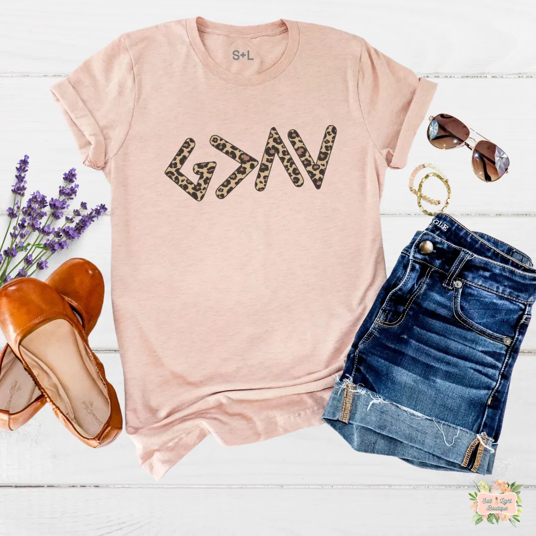 GOD IS GREATER THAN THE HIGHS AND LOWS - LEOPARD PRINT - SHORT SLEEVE WOMEN'S T-SHIRT | UNISEX CUT