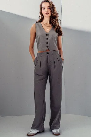 Greystone Linen Tailored Wide Leg Pants