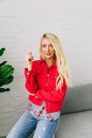 Happy Day Red Denim Jacket