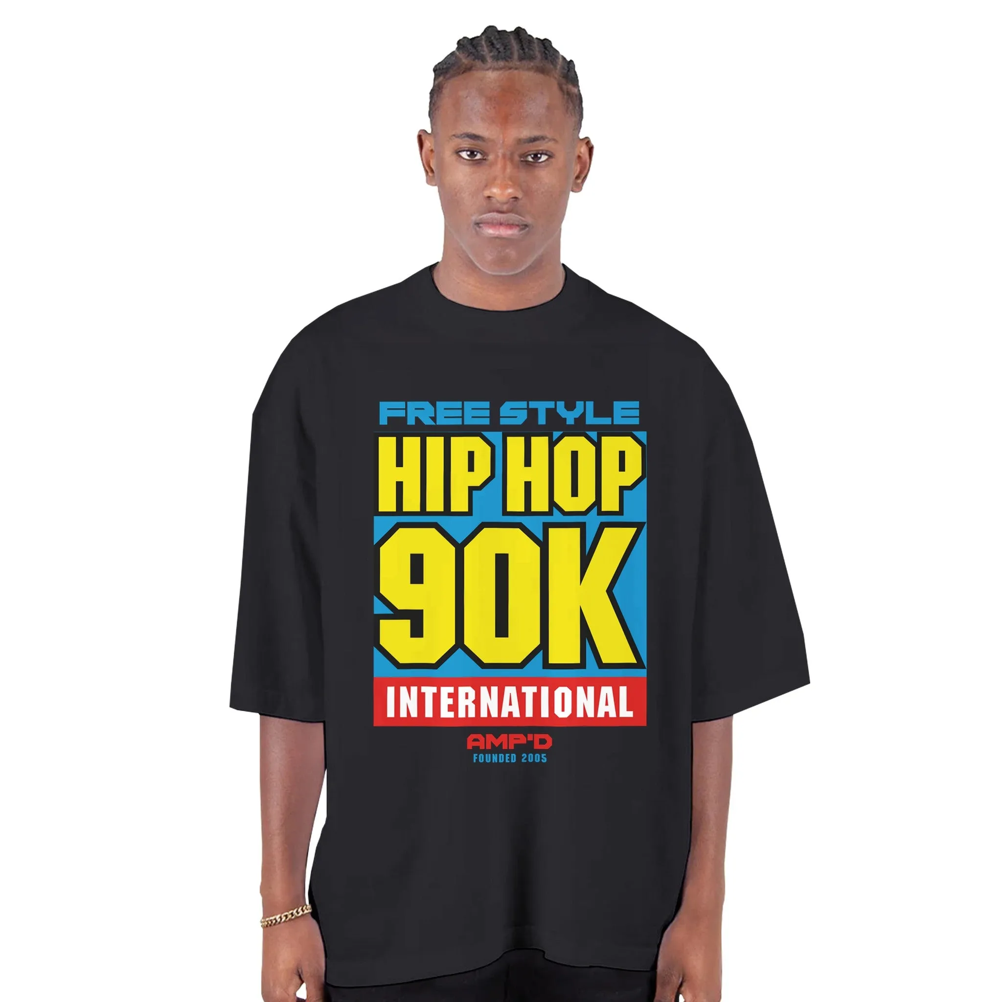 HIP HOP 90K  -  Men's Oversized Drop-Shoulder Crewneck T-Shirt