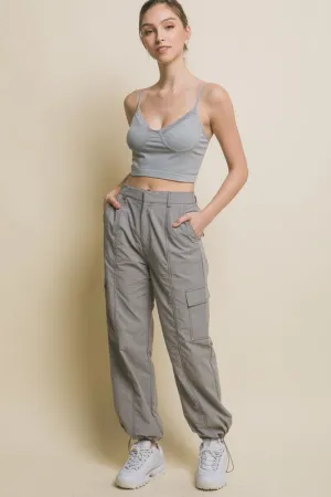 Laura Olive, Light Gray or Black Parachute Pants