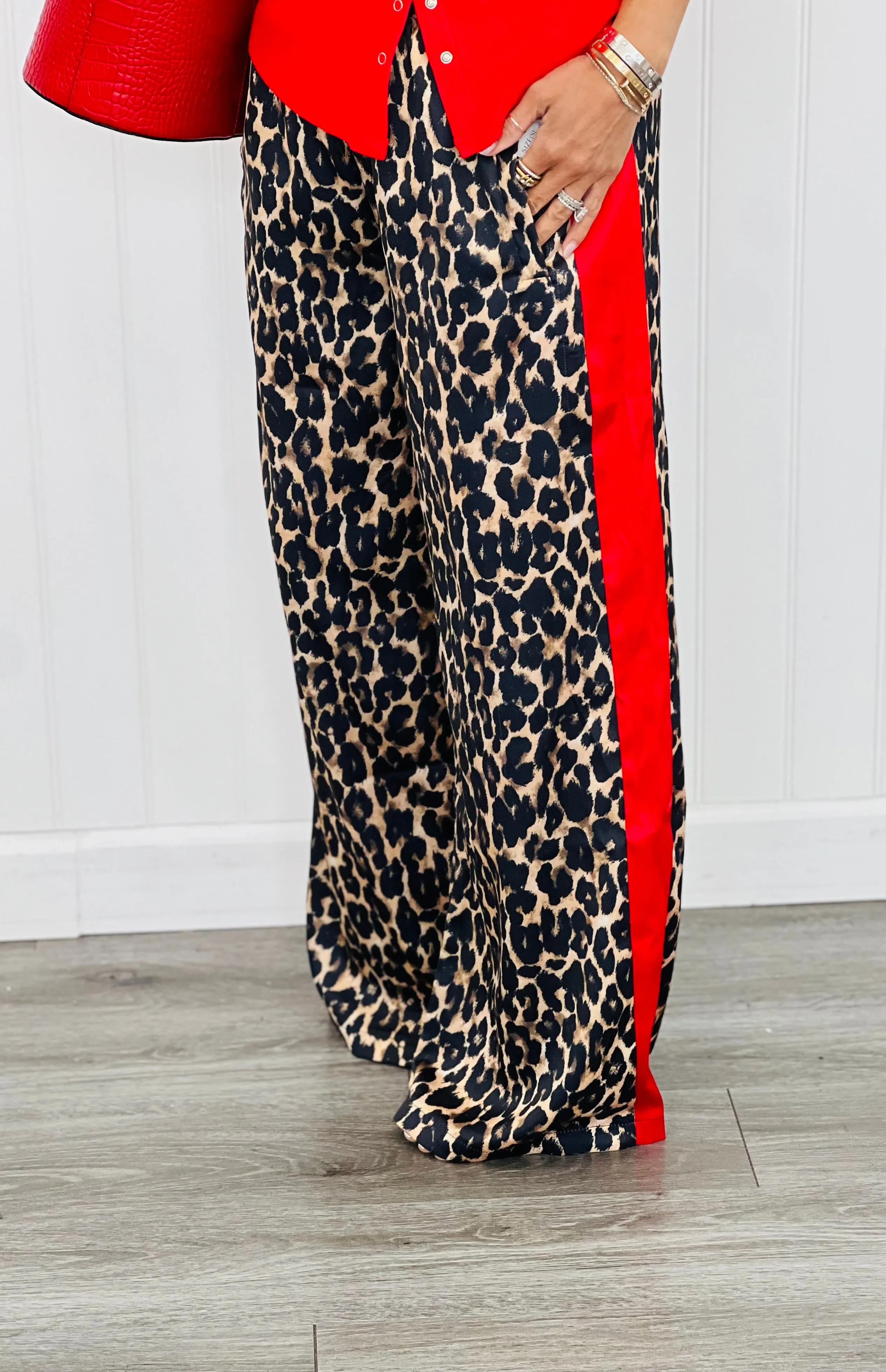 Leopard Satin Side Stripe Pants (Reg.)